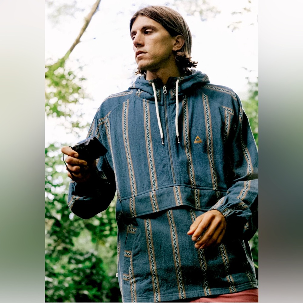 Passenger Dune 1/2 Zip Organic Cotton Hoodie Jacket Mediterranean Geo Stripe